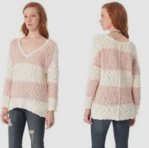 Free People Songbird White/White Stripe Boucle Knit Sweater - Picture 11 of 11